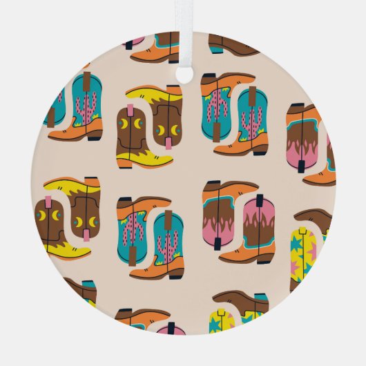 ワイルドウエストカウボーイブーツ：ファッションコンセプトパターン ガラスオーナメント (裏面)