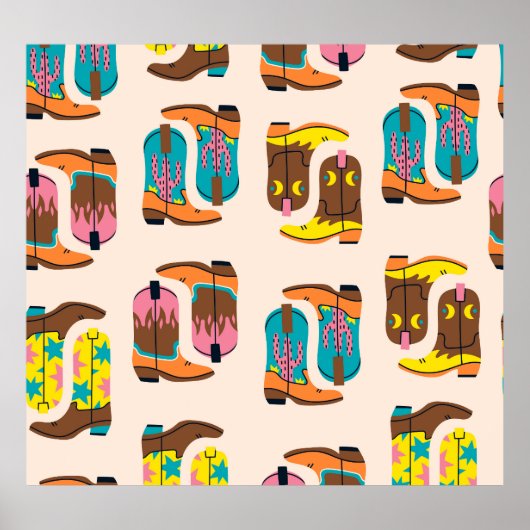 ワイルドウエストカウボーイブーツ：ファッションコンセプトパターン ポスター (正面)