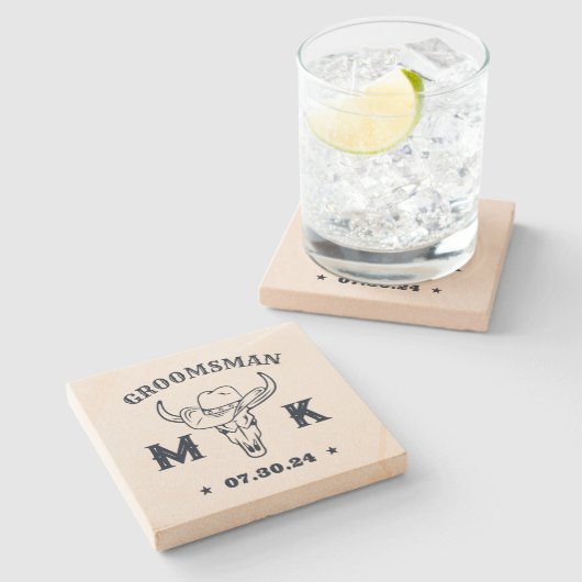 ワイルドウエストカウボーイモノグラム花婿介添人グロムスマン ストーンコースター (横)