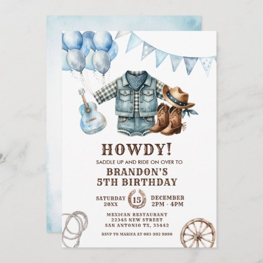 ワイルドウエストカウボーイロデオ子供の誕生日招待状 招待状 (正面/裏面)