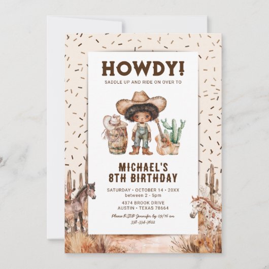 ワイルドウエストカウボーイロデオ子供の誕生日招待状 招待状 (正面)