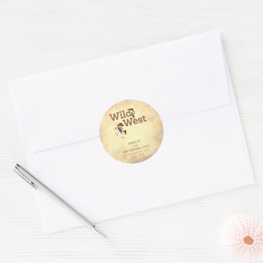 ワイルドウエストカウボーイ女性のカーボーイチャイルドズ誕生日 ラウンドシール (封筒)