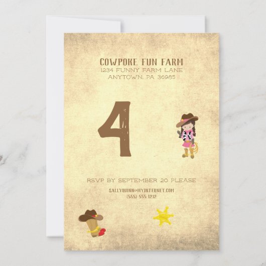 ワイルドウエストカウボーイ女性のカーボーイチャイルドズ誕生日 招待状 (裏面)