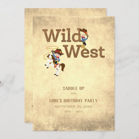 ワイルドウエストカウボーイ女性のカーボーイチャイルドズ誕生日 招待状 (正面/裏面)