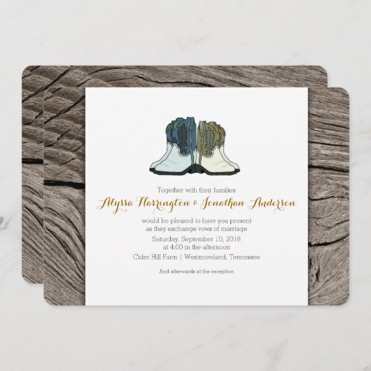 ワイルドウエストカウボーイ女性のカーボーイブーツ結婚ーズ 招待状 (正面/裏面)