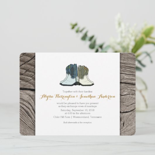ワイルドウエストカウボーイ女性のカーボーイブーツ結婚ーズ 招待状 (スタンド正面)