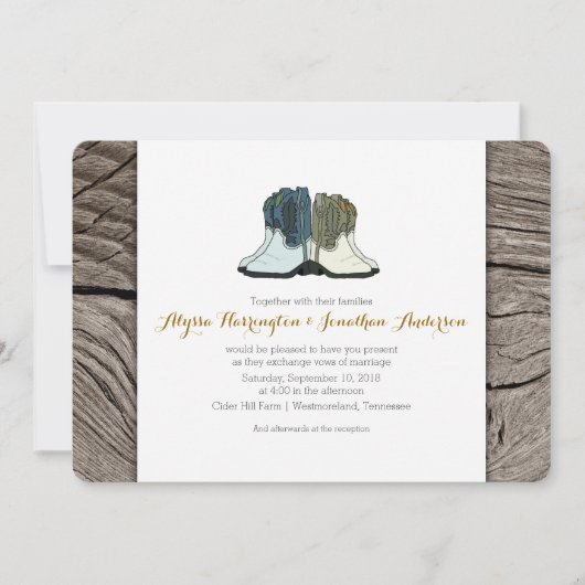 ワイルドウエストカウボーイ女性のカーボーイブーツ結婚ーズ 招待状 (正面)