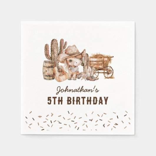 ワイルドウエストカウボーイ子供の誕生日パーティー スタンダードカクテルナプキン (正面)