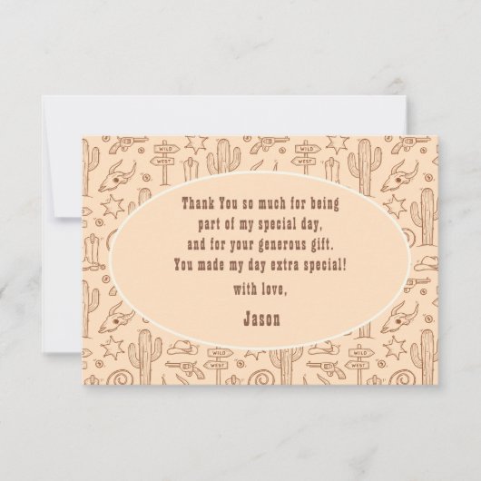 ワイルドウエストカウボーイ誕生日の子供 サンキューカード (正面)