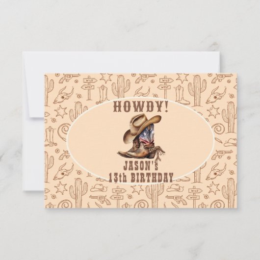 ワイルドウエストカウボーイ誕生日の子供 サンキューカード (裏面)