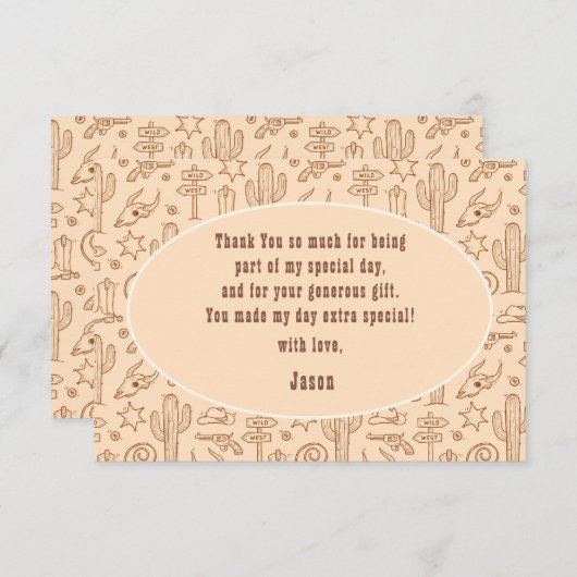 ワイルドウエストカウボーイ誕生日の子供 サンキューカード (正面/裏面)