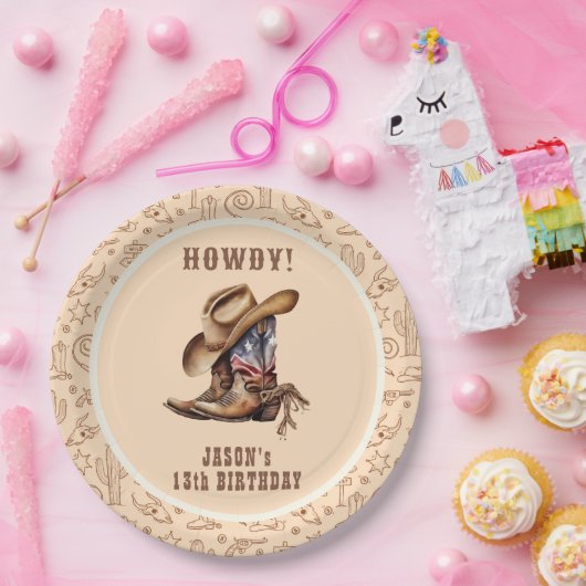 ワイルドウエストカウボーイ誕生日 ペーパープレート (パーティー)