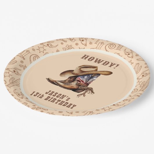 ワイルドウエストカウボーイ誕生日 ペーパープレート (アングル)