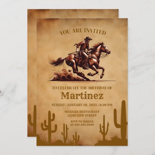 ワイルドウエストカウボーイ誕生日 招待状 (正面/裏面)