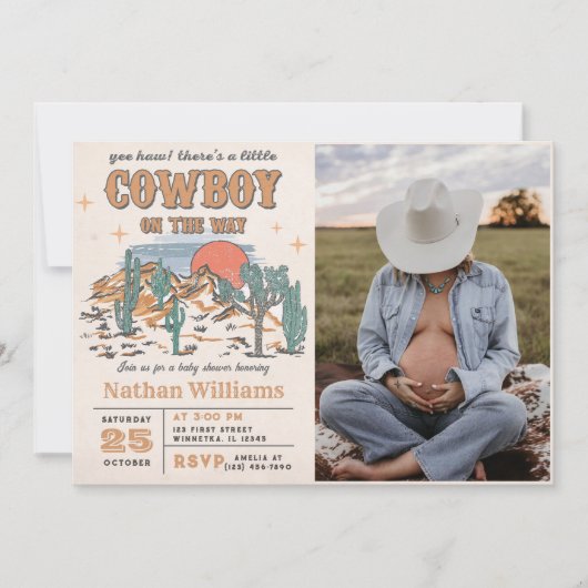 ワイルドウエストカウボーイ赤ちゃんシャワーパーティー写真 招待状 (正面)
