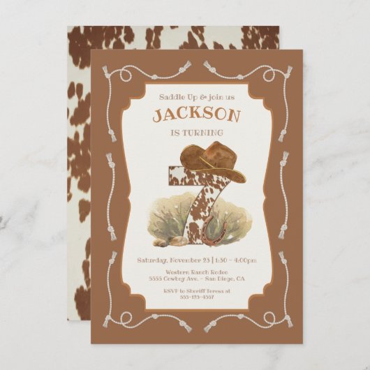 ワイルドウエストカウボーイ7th誕生日パーティー 招待状 (正面/裏面)