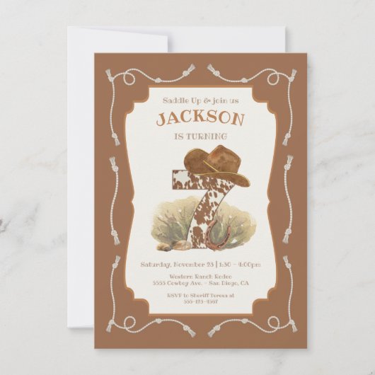ワイルドウエストカウボーイ7th誕生日パーティー 招待状 (正面)