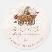 ワイルドウエストカントリー西フローラワゴンベビーシャワー ラウンドシール (正面)