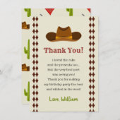 ワイルドウエストサルーンカウボーイバースデーパーティーボーイズキッズ サンキューカード (正面/裏面)