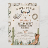 ワイルドウエストシンディグウェスタン誕生日招待状 招待状 (正面/裏面)