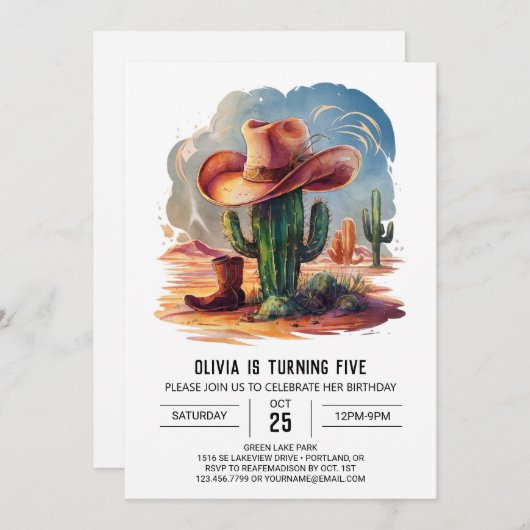 ワイルドウエストハッツカウボーイ誕生日 招待状 (正面/裏面)
