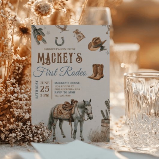 ワイルドウエストファーストロデオカウボーイ誕生日ウェスタン 招待状