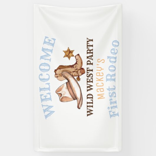 ワイルドウエストファースト・ロデオ誕生日パーティー 横断幕 (縦)