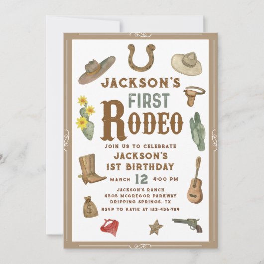 ワイルドウエストファーストRodeo Cowboy 1stバースデーフォト 招待状 (正面)
