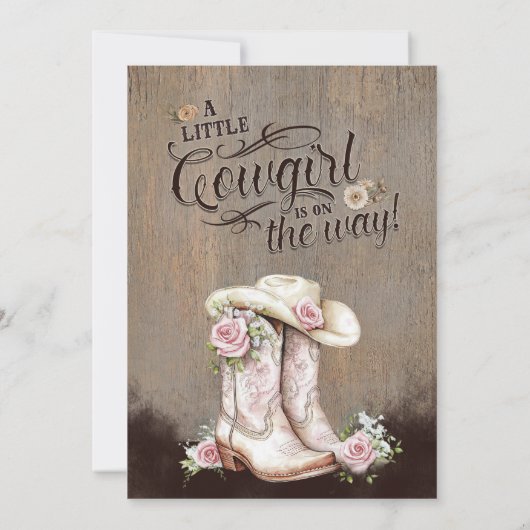 ワイルドウエストベビーシャワー女性のカーボーイブーツ 招待状 (裏面)