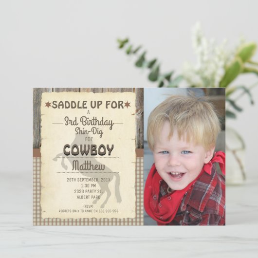 ワイルドウエストホースの写真の誕生日パーティーの招待 招待状 (スタンド正面)