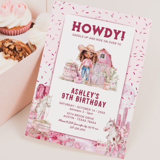 ワイルドウエストホース女性のカーボーイ子供の誕生日招待状 招待状