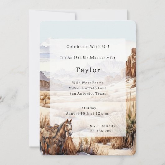 ワイルドウエストホース誕生日 招待状 (正面)