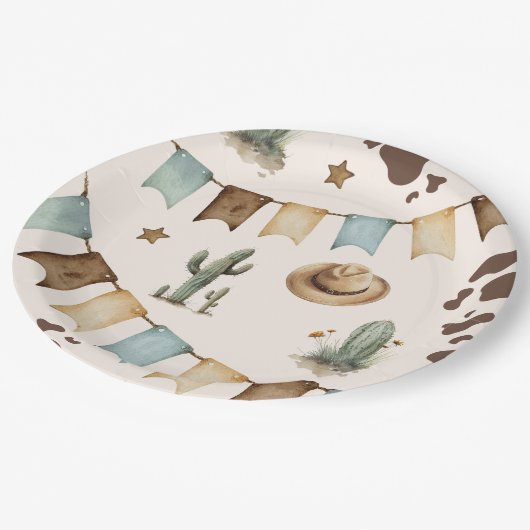 ワイルドウエストボーイファーストRodeo 1歳のパーティー ペーパープレート (アングル)