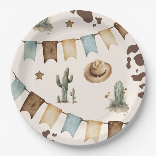ワイルドウエストボーイファーストRodeo 1歳のパーティー ペーパープレート (正面)
