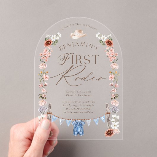 ワイルドウエストリトルカウボーイファーストRodeo 1st誕生日 アクリル招待状 (インサイチュ (ポータブル))