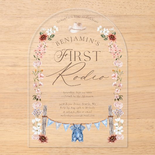 ワイルドウエストリトルカウボーイファーストRodeo 1st誕生日 アクリル招待状 (正面)