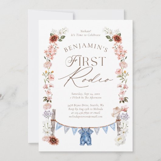 ワイルドウエストリトルカウボーイファーストRodeo 1st誕生日 招待状 (正面)