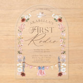 ワイルドウエストリトル女性のカーボーイファーストRodeo 1st誕生日 アクリル招待状 (正面)