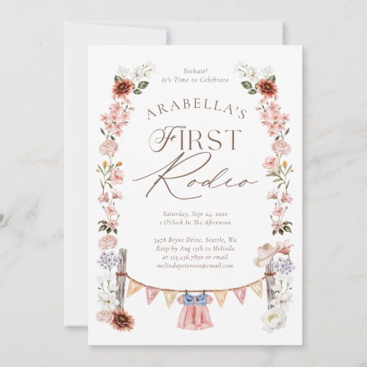 ワイルドウエストリトル女性のカーボーイファーストRodeo 1st誕生日 招待状