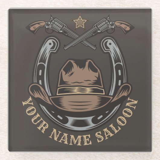 ワイルドウエストリボルバー馬蹄西カウボーイサロン ガラスコースター (正面)