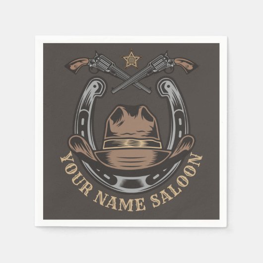 ワイルドウエストリボルバー馬蹄西カウボーイサロン スタンダードカクテルナプキン (正面)