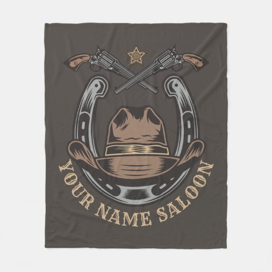 ワイルドウエストリボルバー馬蹄西カウボーイサロン フリースブランケット (正面)