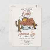 ワイルドウエストロデオカウボーイの最初の誕生日パーティー招待状 ポストカード (正面/裏面)