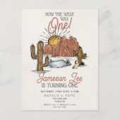 ワイルドウエストロデオカウボーイの最初の誕生日パーティー招待状 ポストカード (正面)