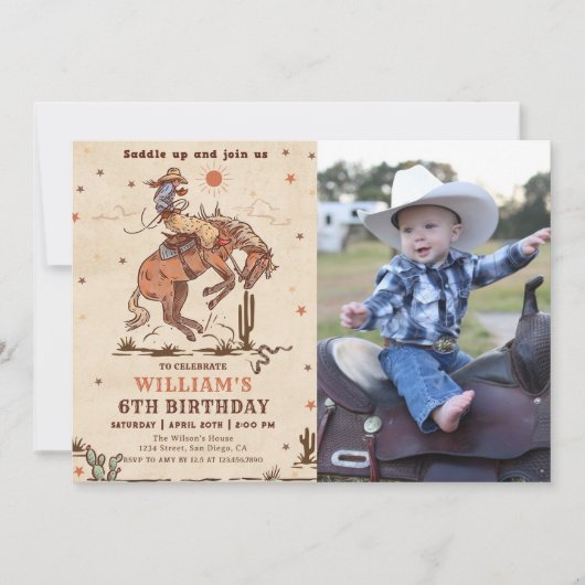 ワイルドウエストロデオカウボーイ誕生日フォト招待状 招待状 (正面)