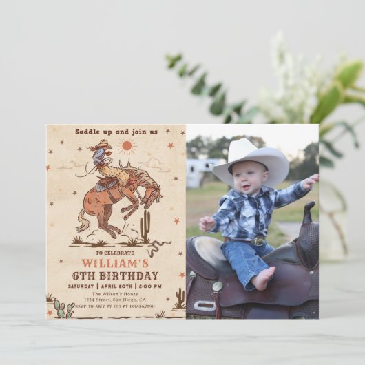 ワイルドウエストロデオカウボーイ誕生日フォト招待状 招待状 (スタンド正面)