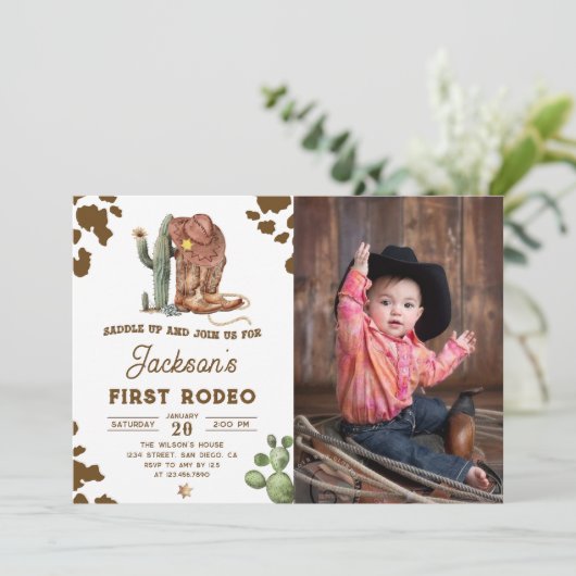ワイルドウエストロデオカウボーイ誕生日写真招待状 招待状 (スタンド正面)
