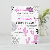 ワイルドウエストロデオディスコピンク女性のカーボーイ誕生日パーティー 招待状 (スタンド正面)