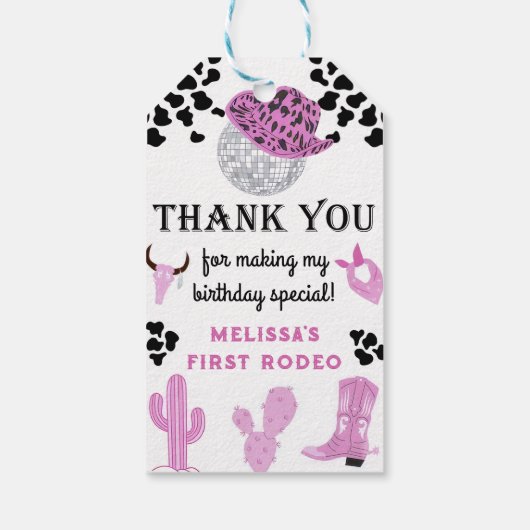 ワイルドウエストロデオディスコ女性のカーボーイ誕生日サンキューユユー ギフトタグ (裏面)