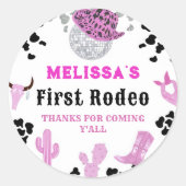 ワイルドウエストロデオディスコ女性のカーボーイ誕生日サンキューユユー ラウンドシール (正面)